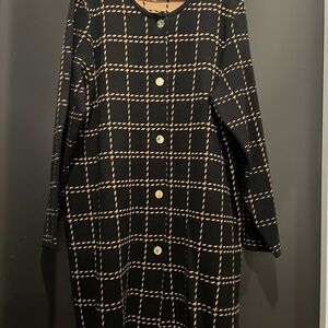 Anne Klein Black and Tan Grid Long Sleeve Dress